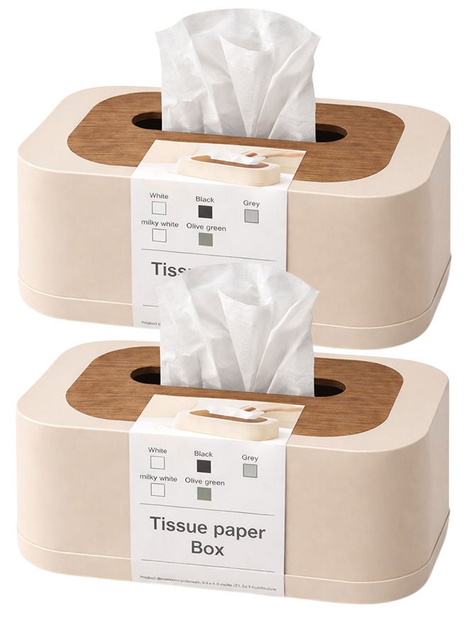 2 Beige Modern Tissue Box Cover with Lid – Decorative Rectangular Tissue Holder for Bathroom, Living Room, Bedroom & Office Beige